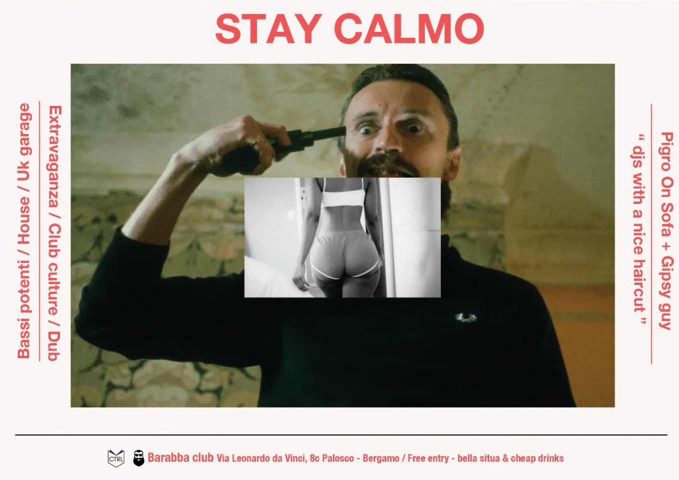 Back view of the flyer for the event by Stay Calmo and Barabba that took place on 2013-04-24