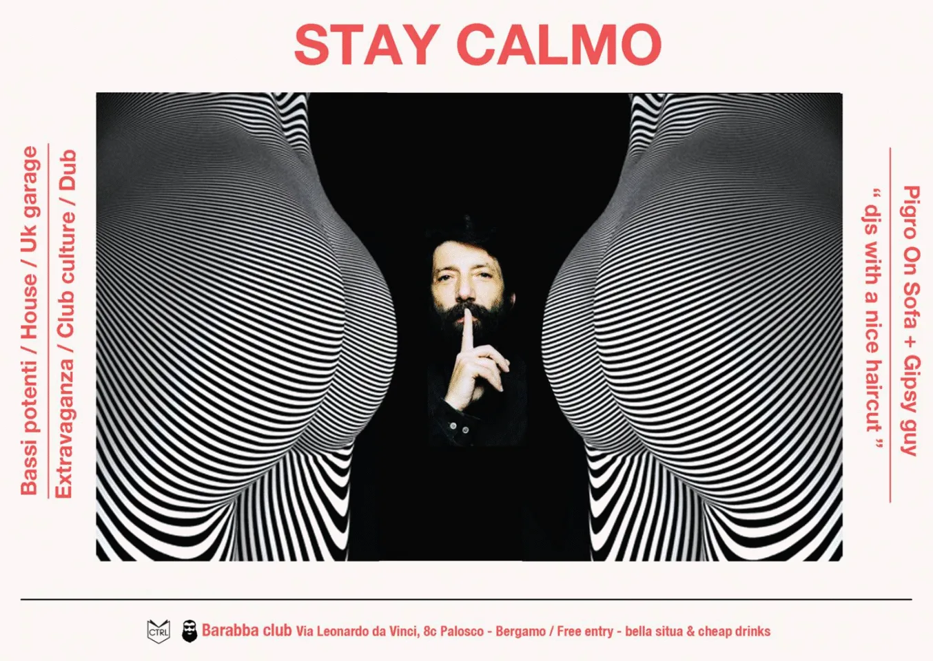 Back view of the flyer for the event by Stay Calmo and Barabba that took place on 2013-06-01