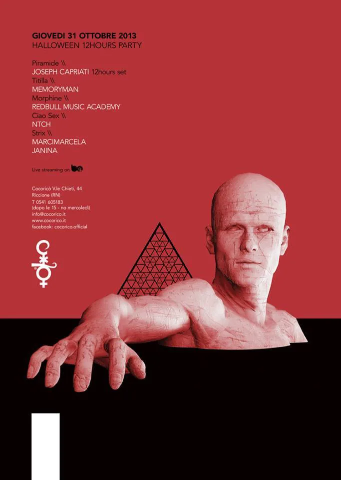 Front view of the flyer for the event by Cocoricò that took place on 2013-10-31