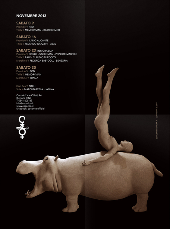 Side number 1 of the flyer for the event by Cocoricò that took place on 2013-11-09