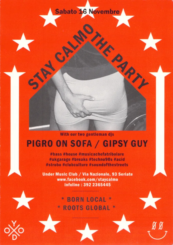 Back view of the flyer for the event by Stay Calmo and Under Music Club that took place on 2013-11-16