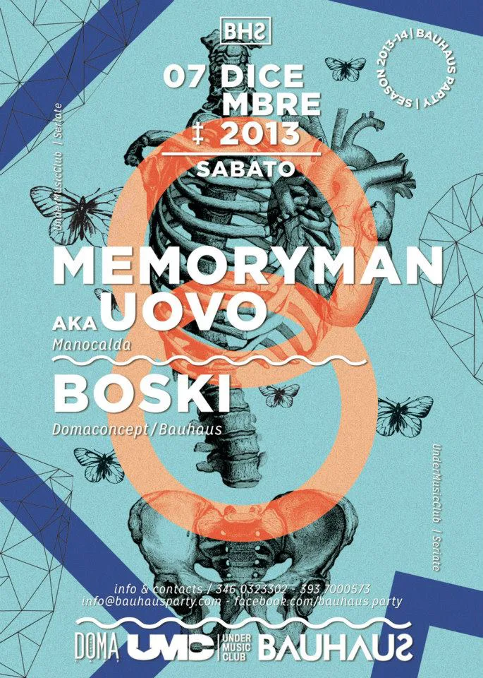 Front view of the flyer for the event by Bauhaus Party and Under Music Club that took place on 2013-12-07
