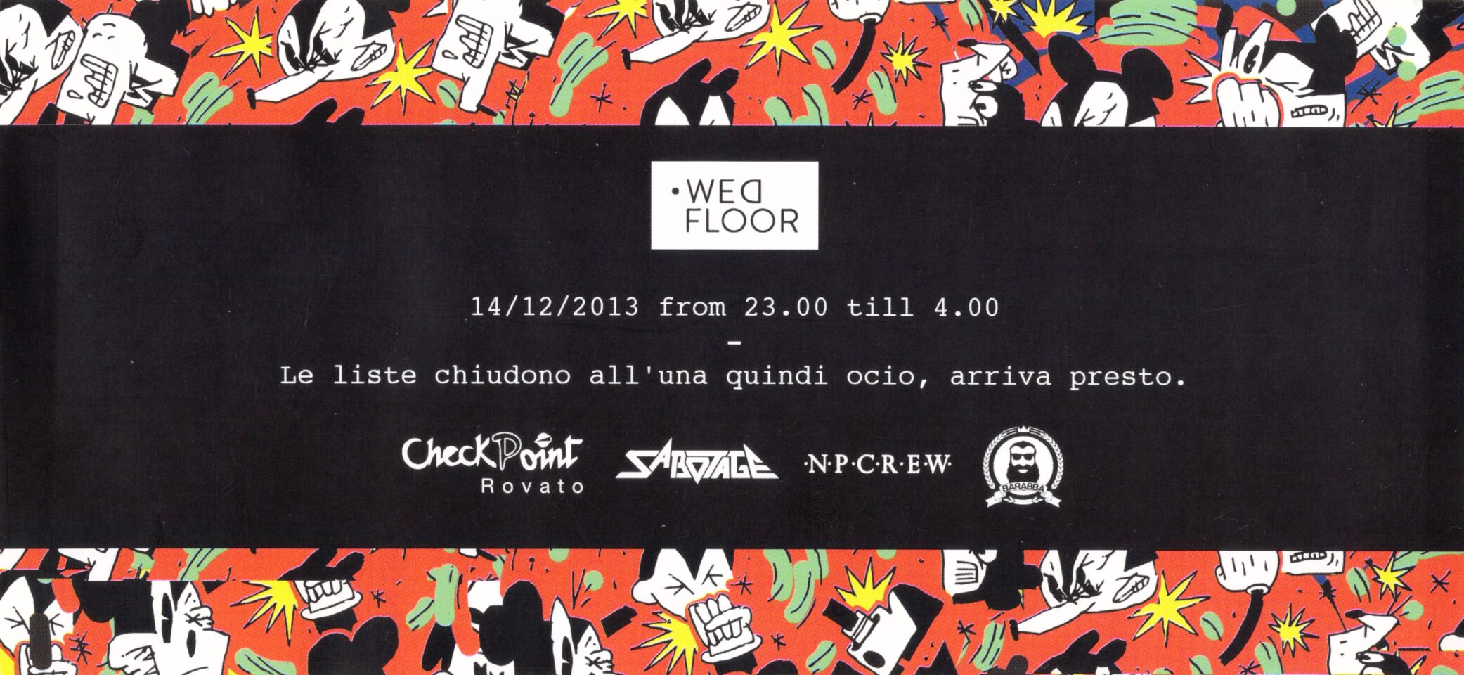 Back view of the flyer for the event by Wed Floor and Barabba that took place on 2013-12-14