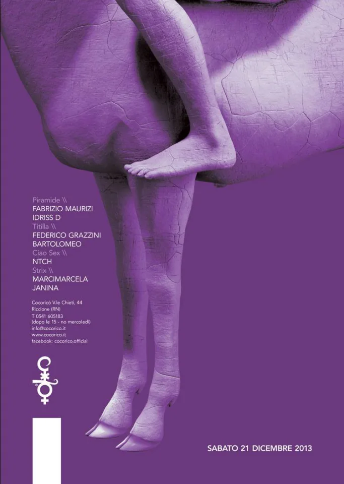Front view of the flyer for the event by Cocoricò that took place on 2013-12-21