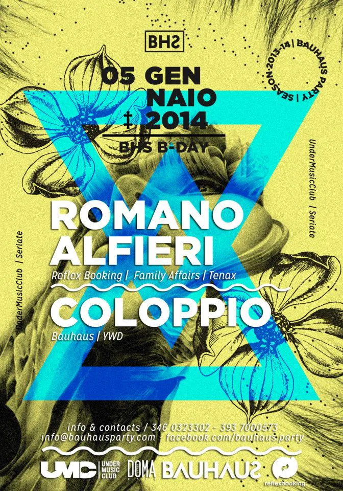 Front view of the flyer for the event by Bauhaus Party and Under Music Club that took place on 2014-01-05