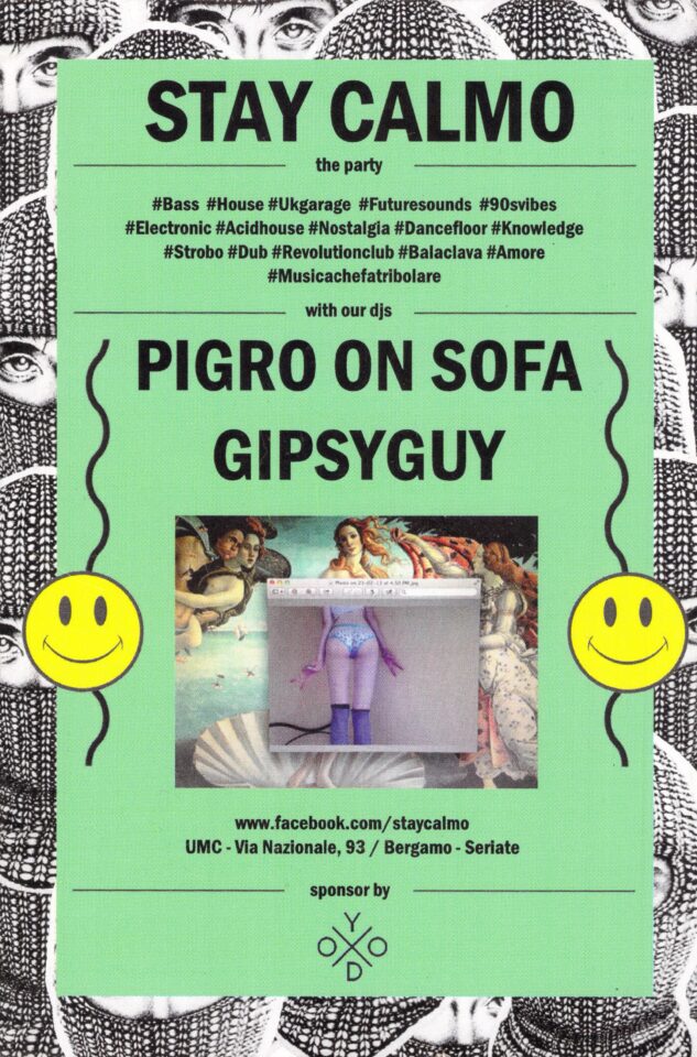 Back view of the flyer for the event by Stay Calmo that took place on 2014-01-11