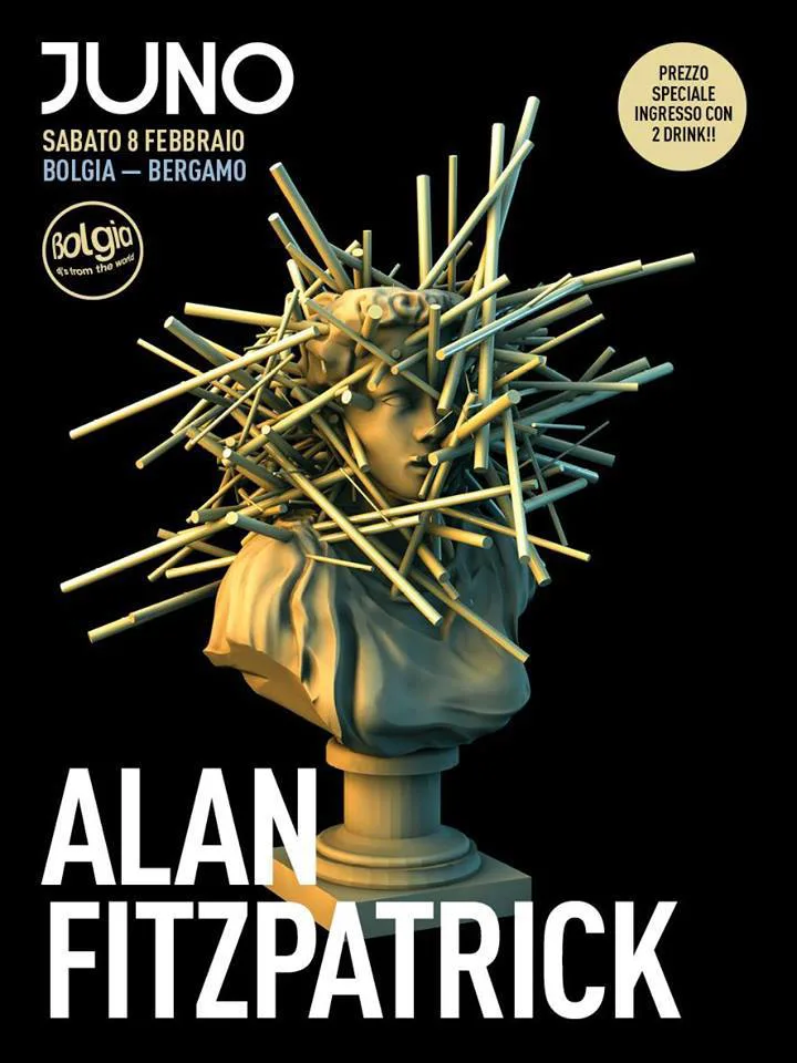 Front view of the flyer for the event by Juno and Bolgia that took place on 2014-02-08