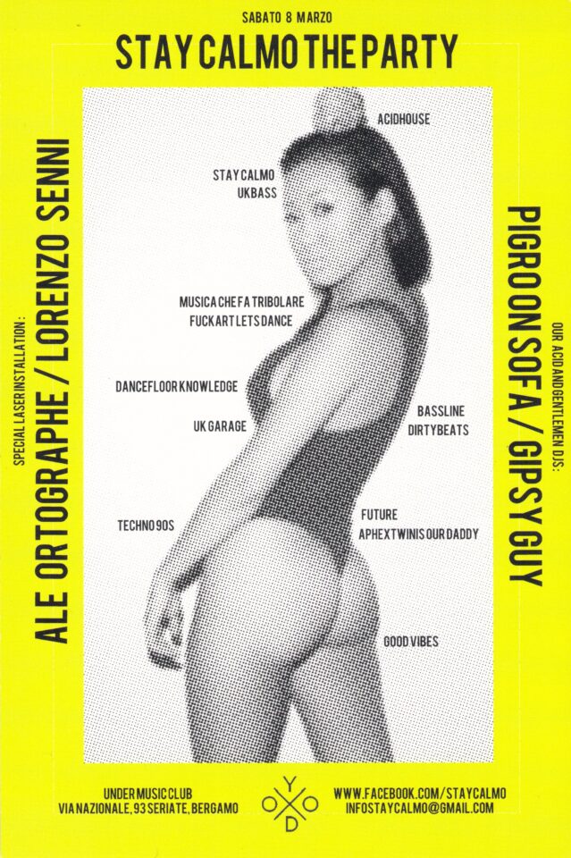 Back view of the flyer for the event by Stay Calmo and Under Music Club that took place on 2014-03-08