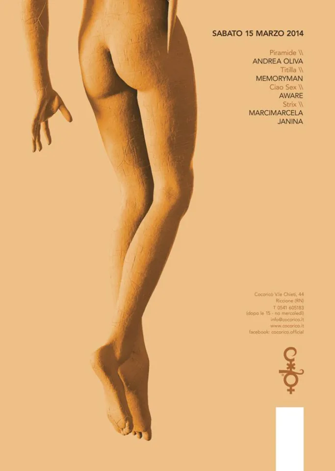 Front view of the flyer for the event by Cocoricò that took place on 2014-03-15