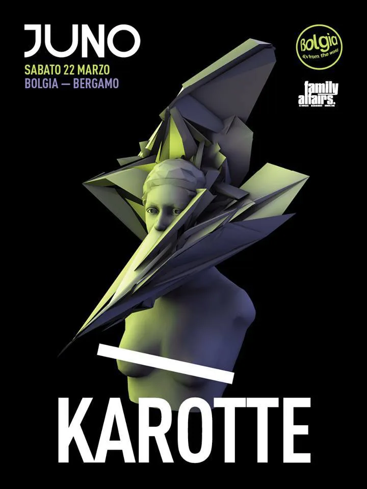 Front view of the flyer for the event by Juno and Bolgia that took place on 2014-03-22