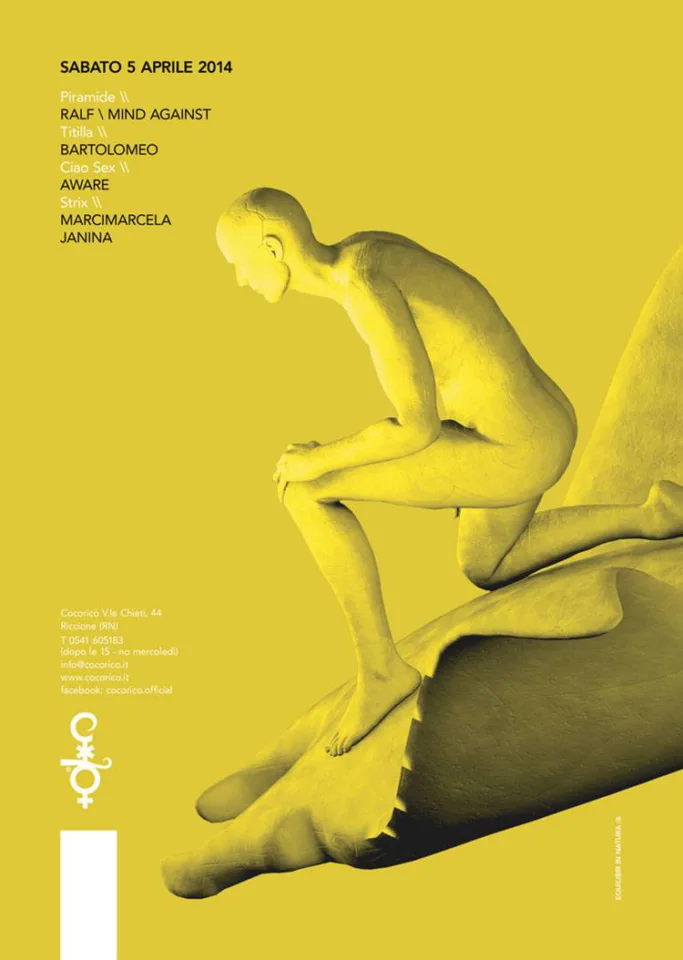 Front view of the flyer for the event by Cocoricò that took place on 2014-04-05