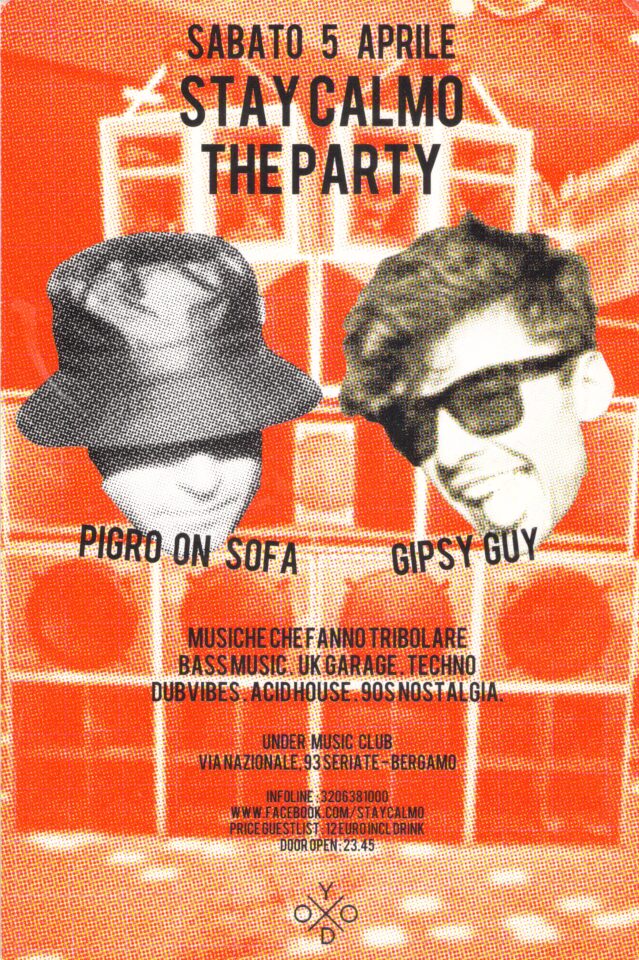 Back view of the flyer for the event by Stay Calmo and Under Music Club that took place on 2014-04-05