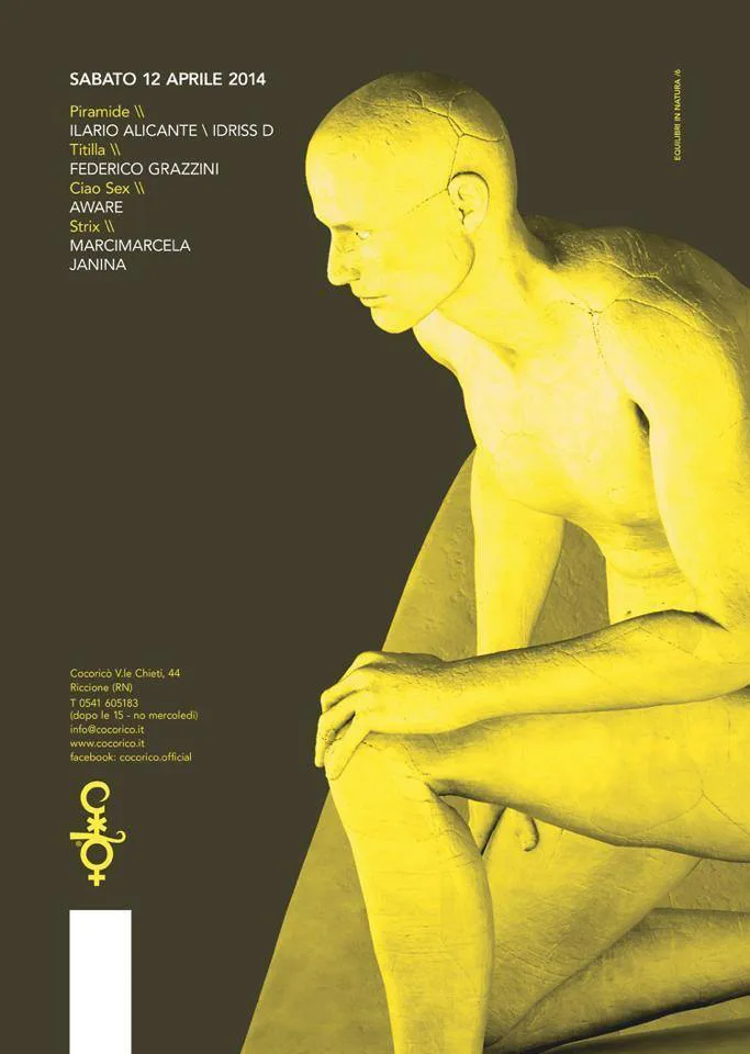 Front view of the flyer for the event by Cocoricò that took place on 2014-04-12