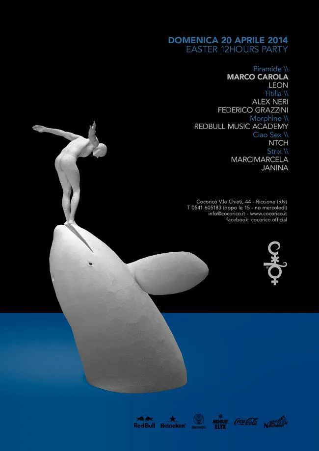 Front view of the flyer for the event by Cocoricò that took place on 2014-04-20