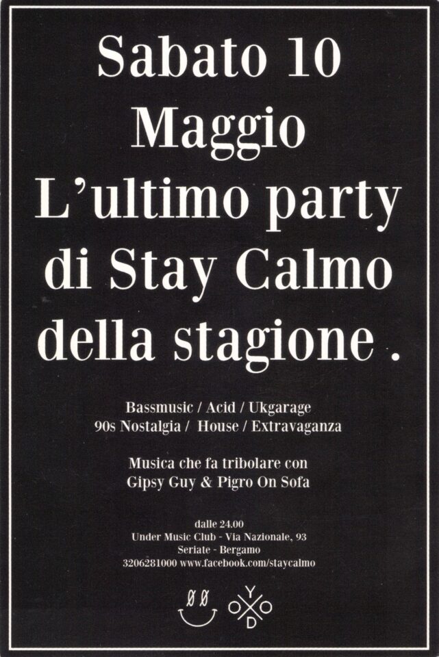 Back view of the flyer for the event by Stay Calmo and Under Music Club that took place on 2014-05-10