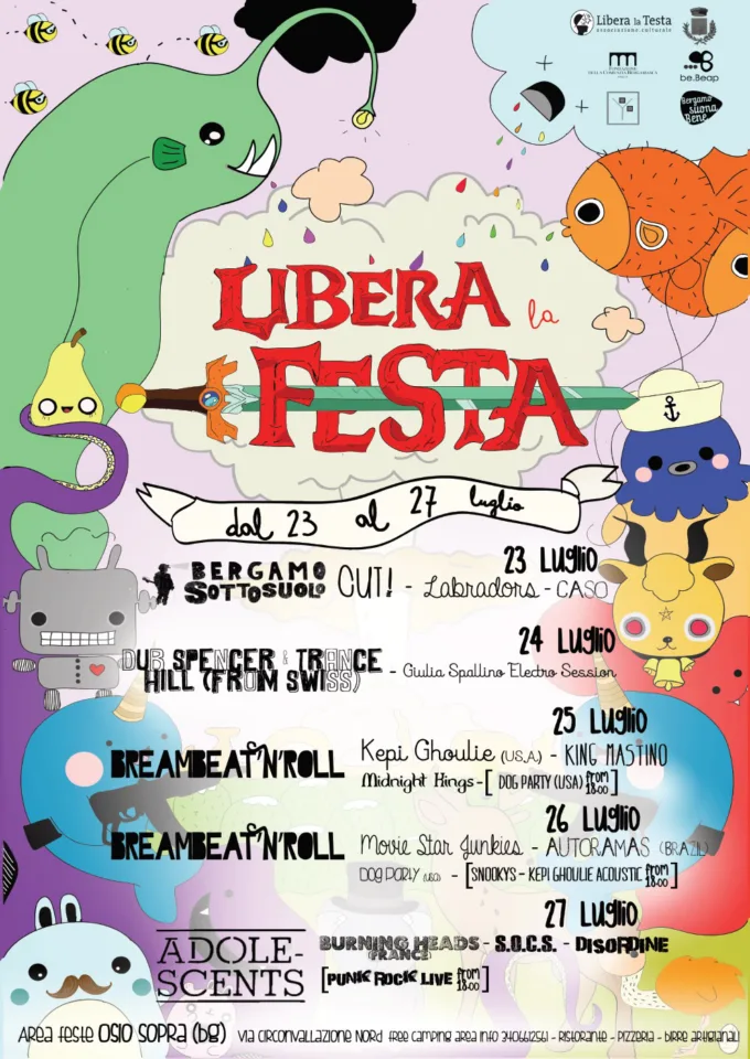 Back view of the flyer for the event by Libera la festa that took place on 2014-07-23