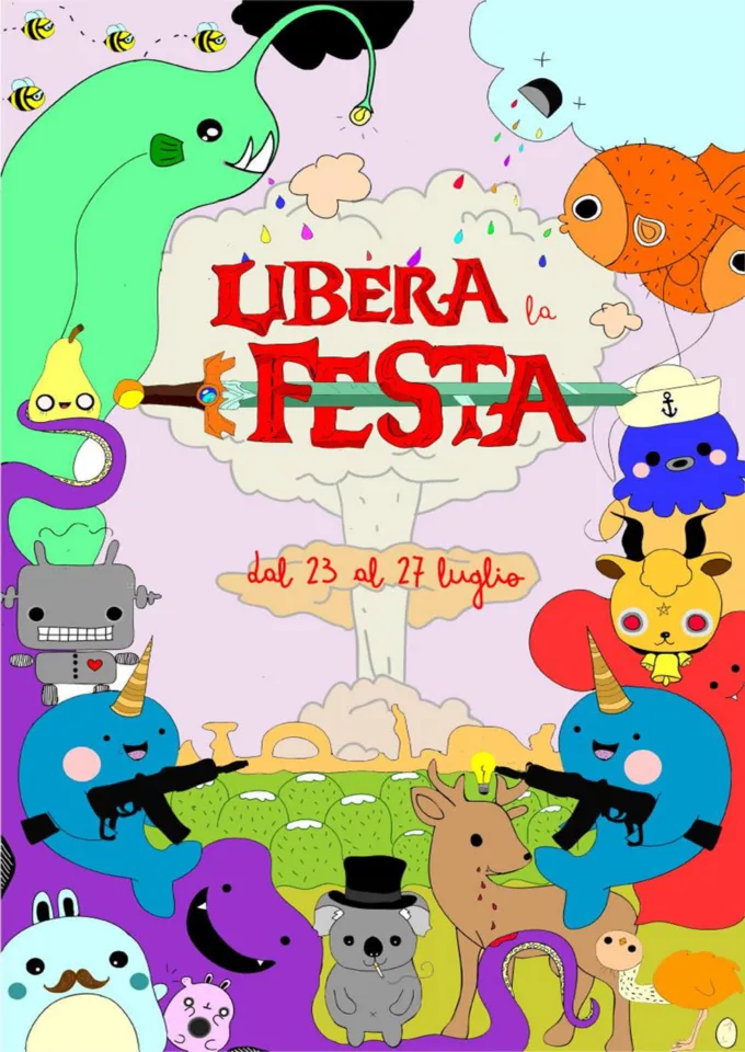 Front view of the flyer for the event by Libera la festa that took place on 2014-07-23