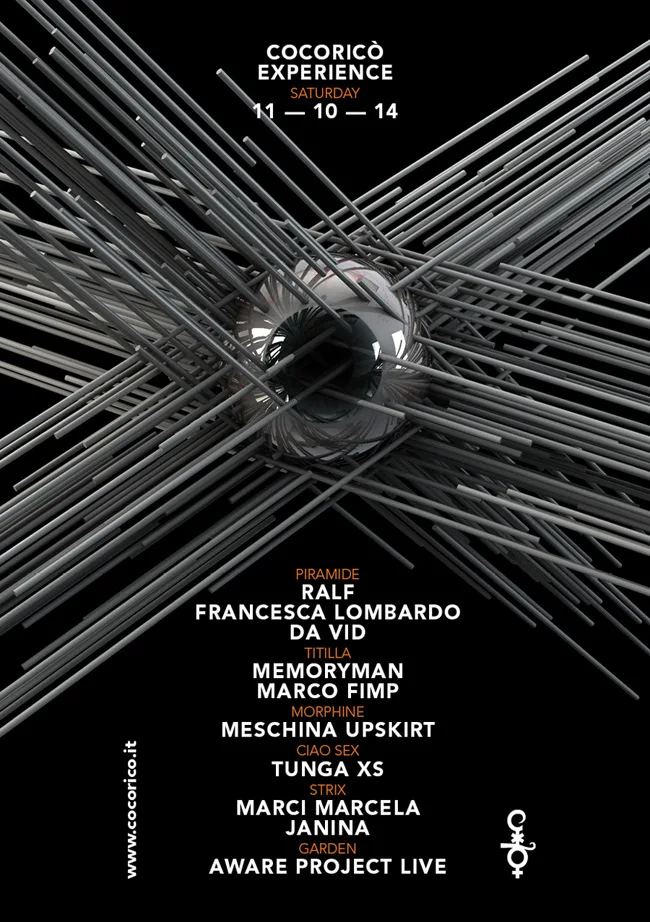 Front view of the flyer for the event by Cocoricò that took place on 2014-10-11
