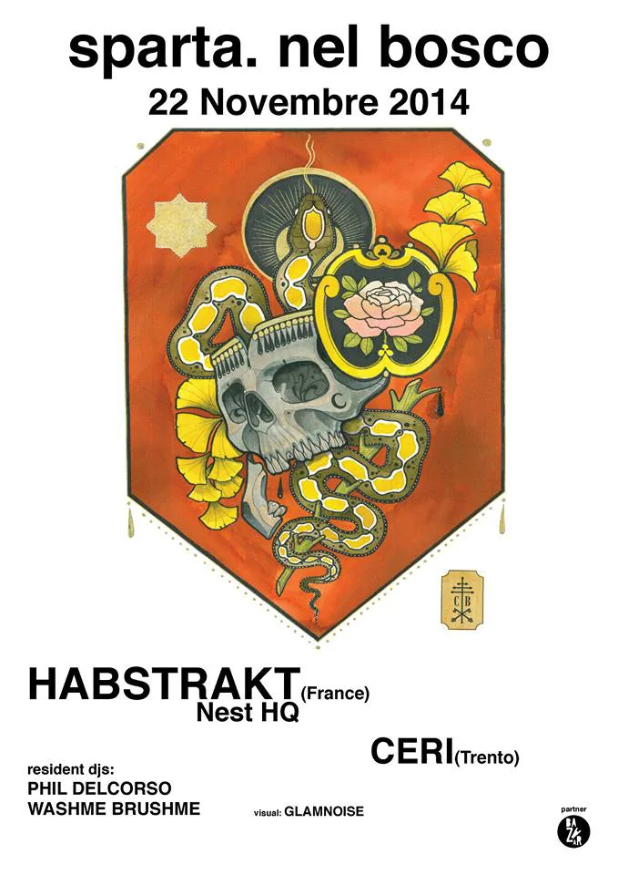 Front view of the flyer for the event by sparta. nel bosco and Lattepiù that took place on 2014-11-22