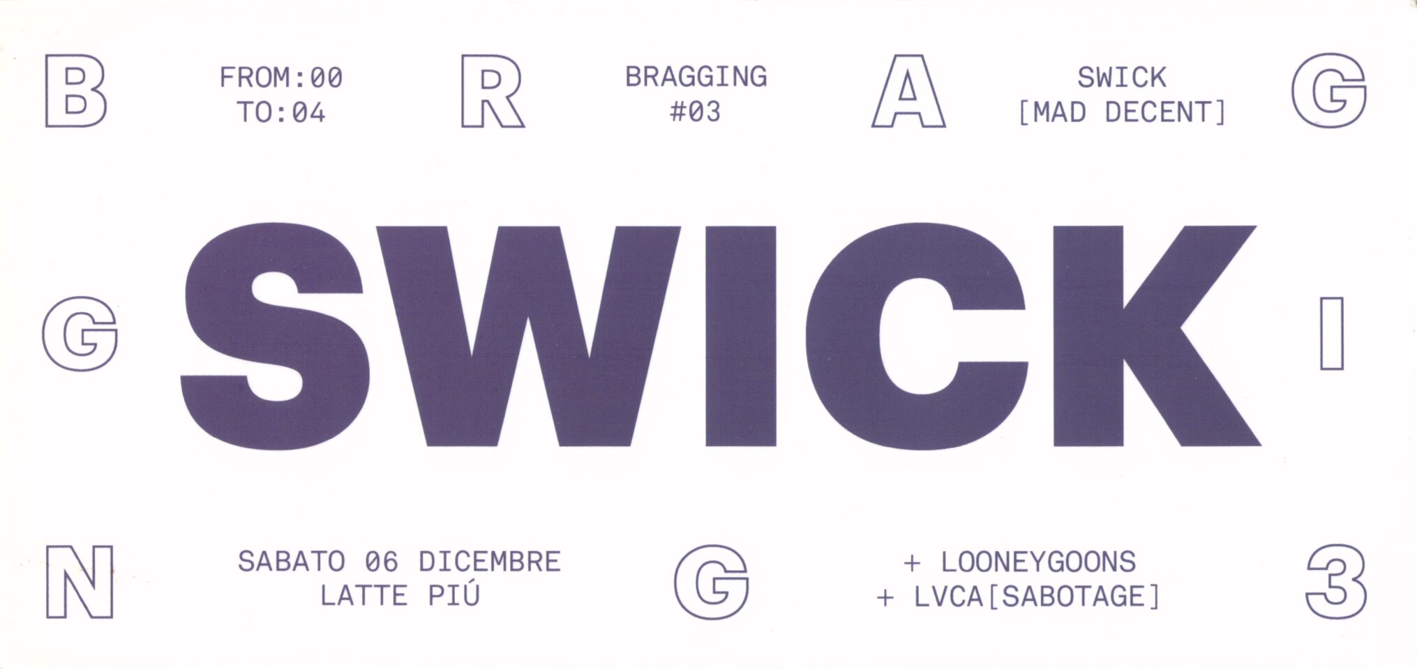 Back view of the flyer for the event by Bragging and Lattepiù that took place on 2014-12-06