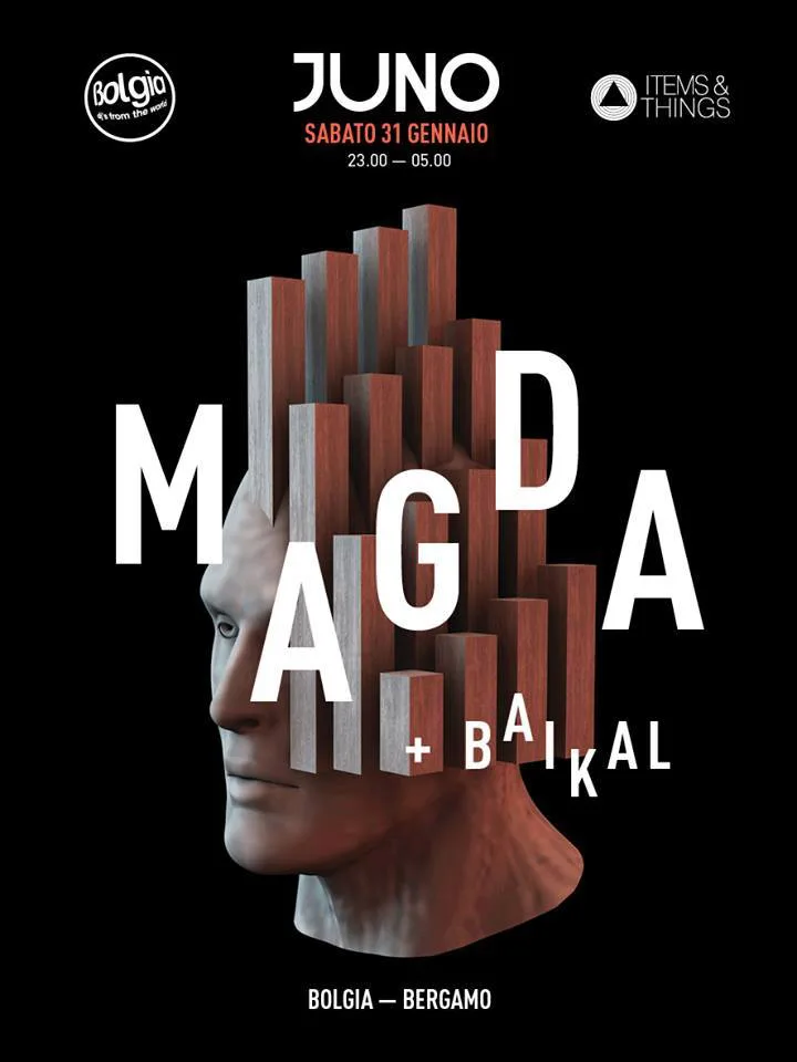 Front view of the flyer for the event by Juno and Bolgia that took place on 2015-01-31