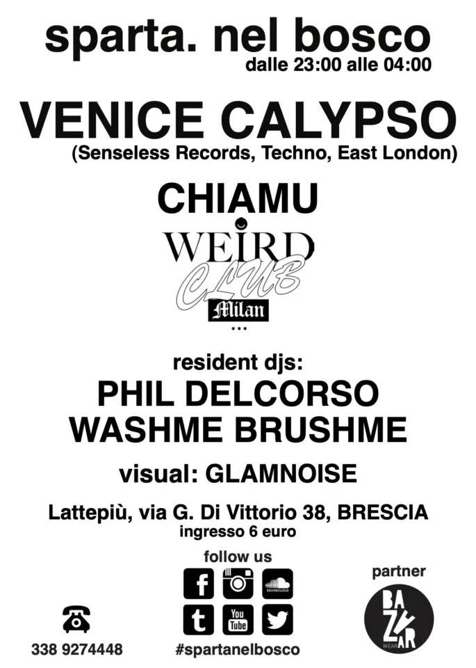 Back view of the flyer for the event by sparta. nel bosco and Lattepiù that took place on 2015-03-21