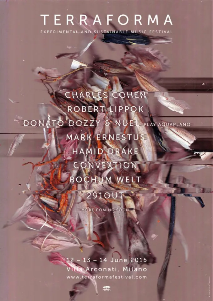 Front view of the flyer for the event by Terraforma and Villa Arconati that took place on 2015-06-12