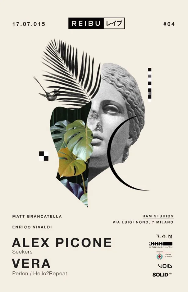 Front view of the flyer for the event by REIBU レイブ and RAM Studios that took place on 2015-07-17