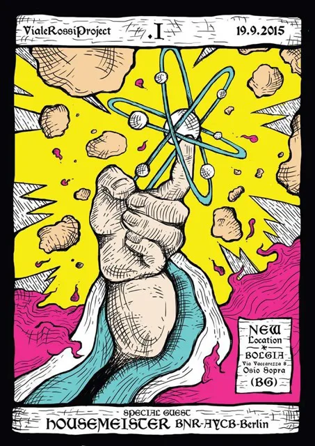 Front view of the flyer for the event by VialeRossiProject and Bolgia that took place on 2015-09-19