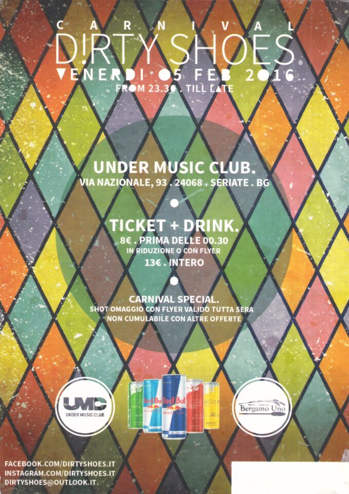 Back view of the flyer for the event by Dirty Shoes and Under Music Club that took place on 2016-02-05