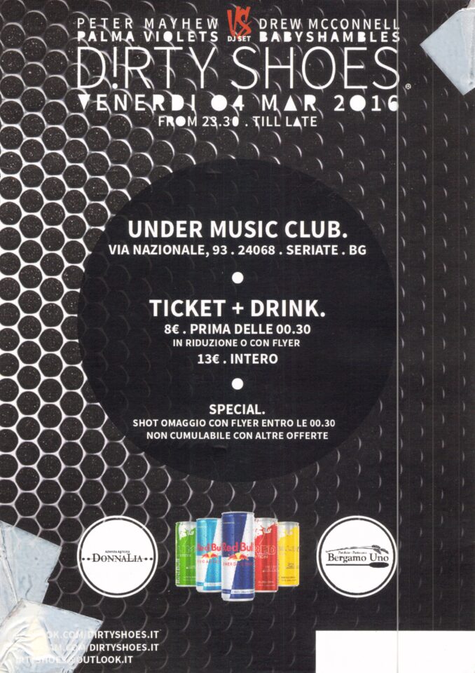 Back view of the flyer for the event by Dirty Shoes and Under Music Club that took place on 2016-03-04