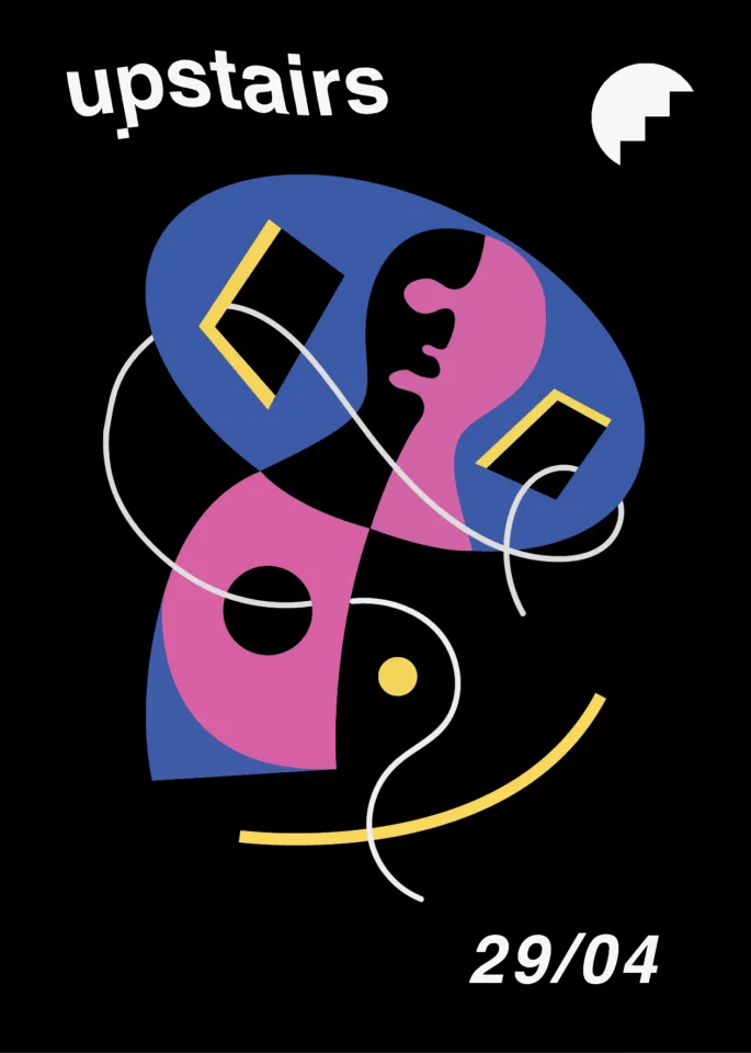 Front view of the flyer for the event by Upstairs that took place on 2016-04-29