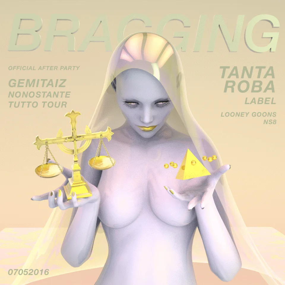 Front view of the flyer for the event by Bragging and Lattepiù that took place on 2016-05-07