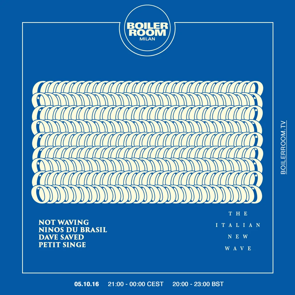Front view of the flyer for the event by Boiler Room and The Italian New Wave that took place on 2016-10-05