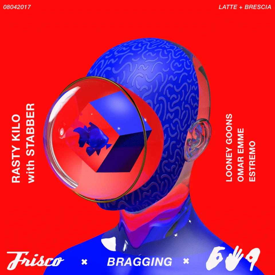 Front view of the flyer for the event by Bragging and Lattepiù that took place on 2017-04-08