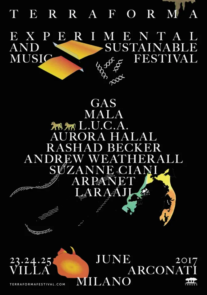 Front view of the flyer for the event by Terraforma and Villa Arconati that took place on 2017-06-23