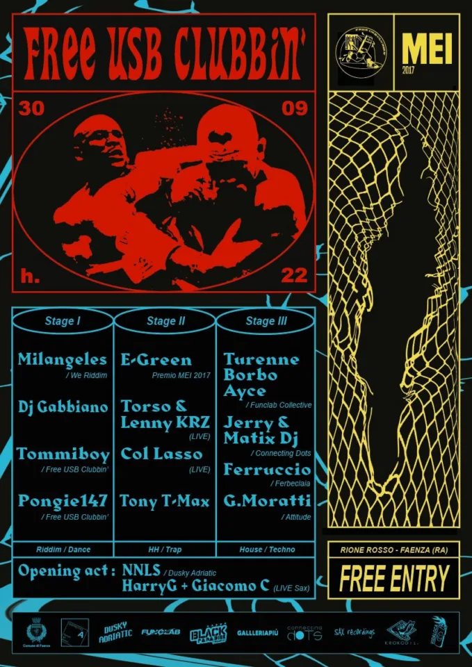 Front view of the flyer for the event by Free USB Clubbin’ and Rione Rosso that took place on 2017-09-30