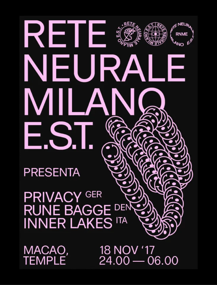 Front view of the flyer for the event by Rete Neurale Milano E.S.T. and Macao that took place on 2017-11-18