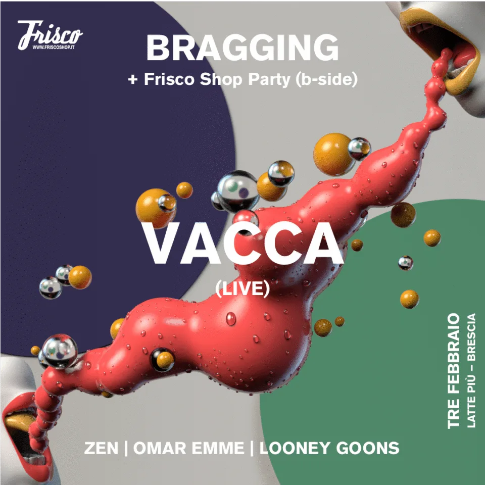 Front view of the flyer for the event by Bragging and Lattepiù that took place on 2018-02-03