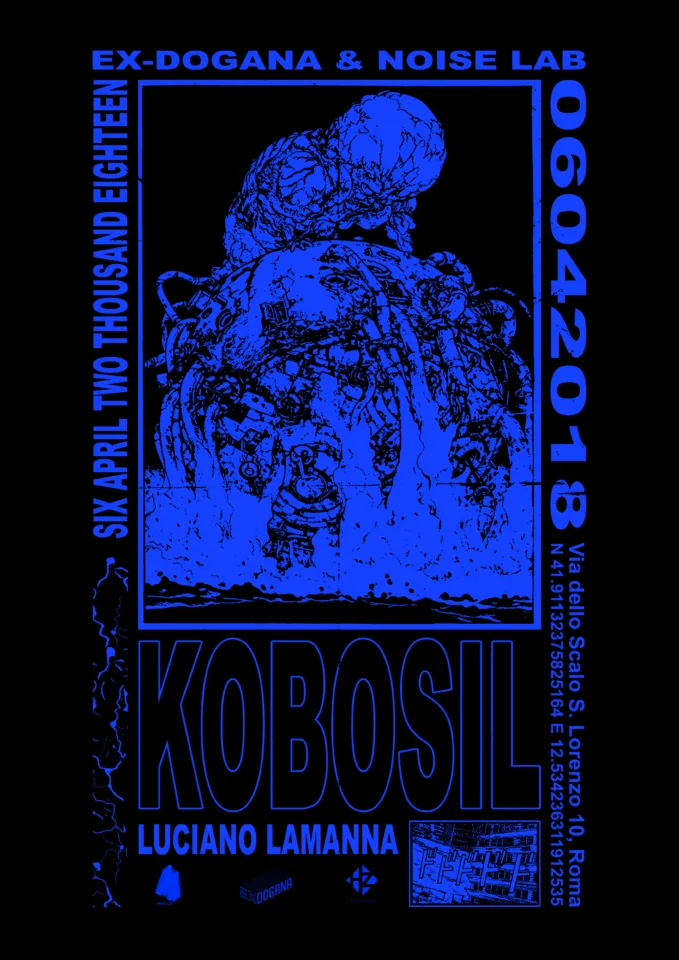 Front view of the flyer for the event by Ex Dogana and Noise Lab that took place on 2018-04-06