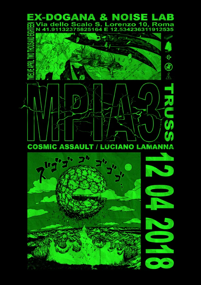 Front view of the flyer for the event by Ex Dogana and Noise Lab that took place on 2018-04-12