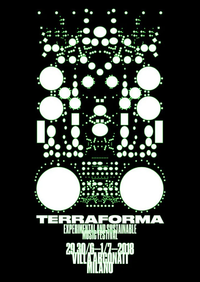 Front view of the flyer for the event by Terraforma and Villa Arconati that took place on 2018-06-29