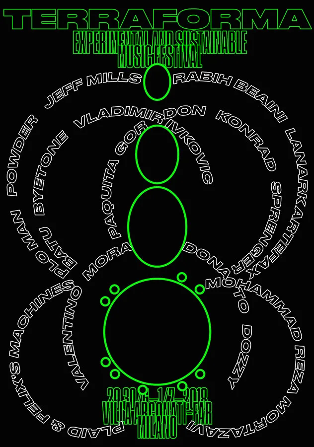 Side number 1 of the flyer for the event by Terraforma and Villa Arconati that took place on 2018-06-29