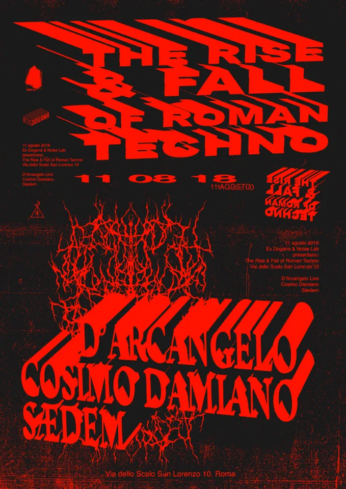 Front view of the flyer for the event by Noise Lab and Ex Dogana that took place on 2018-08-11