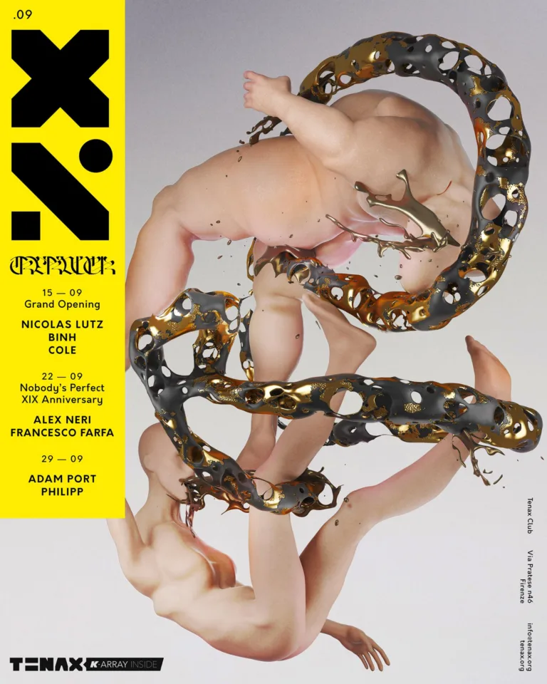 Side number 1 of the flyer for the event by Tenax that took place on 2018-09-15