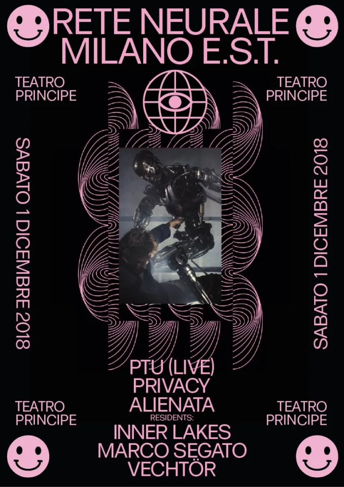 Front view of the flyer for the event by Rete Neurale Milano E.S.T. and Teatro Principe that took place on 2018-12-01
