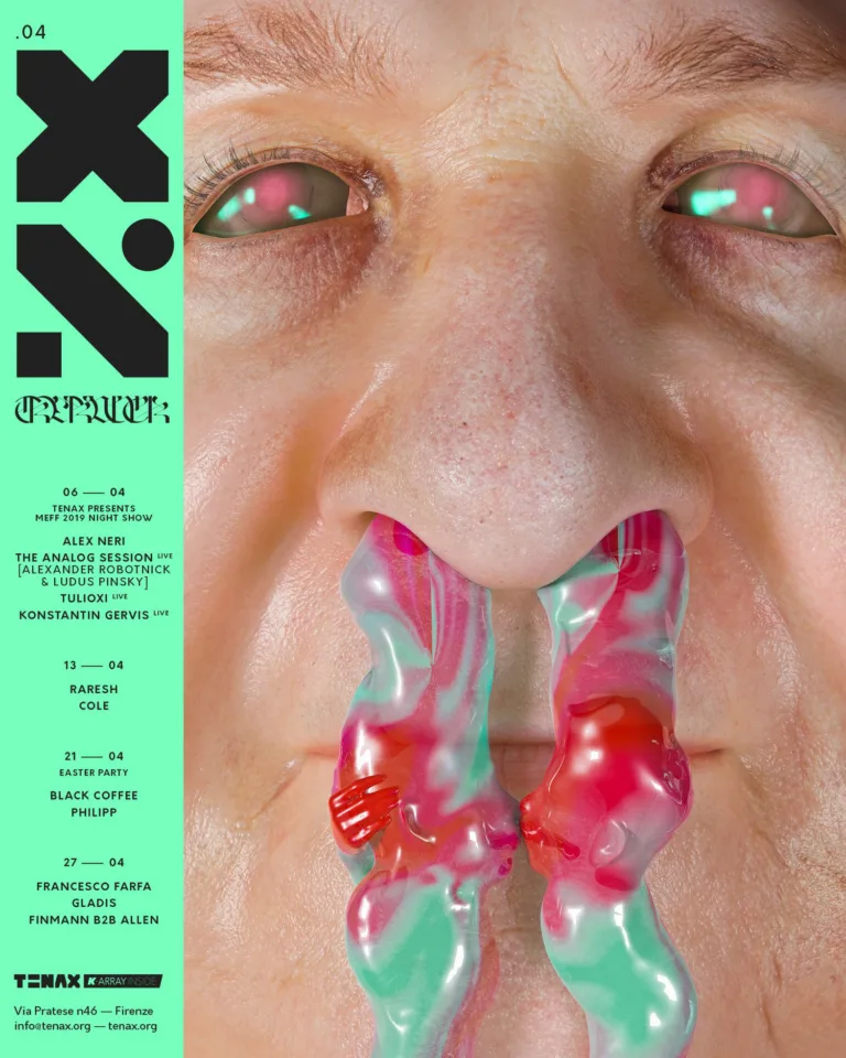 Front view of the flyer for the event by Tenax that took place on 2019-04-06