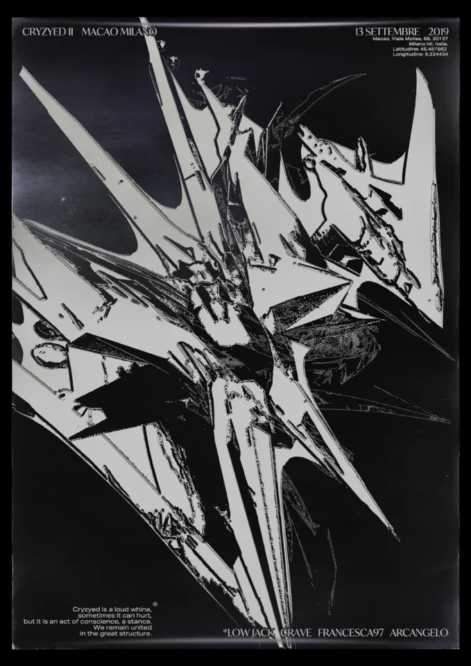 Front view of the flyer for the event by Macao and Cryzyed that took place on 2019-09-13