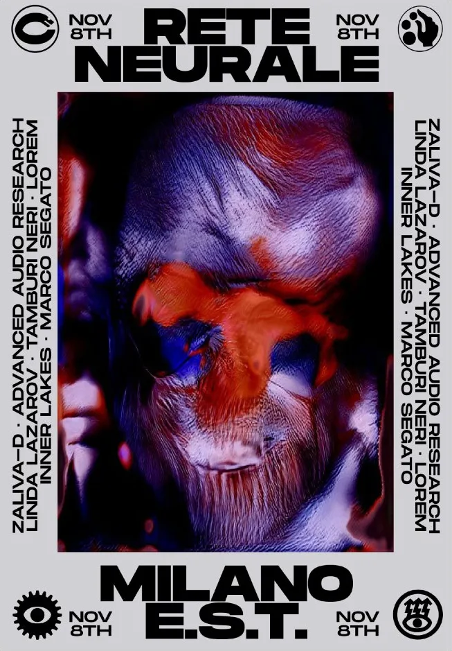 Front view of the flyer for the event by Rete Neurale Milano E.S.T. and Macao that took place on 2019-11-08