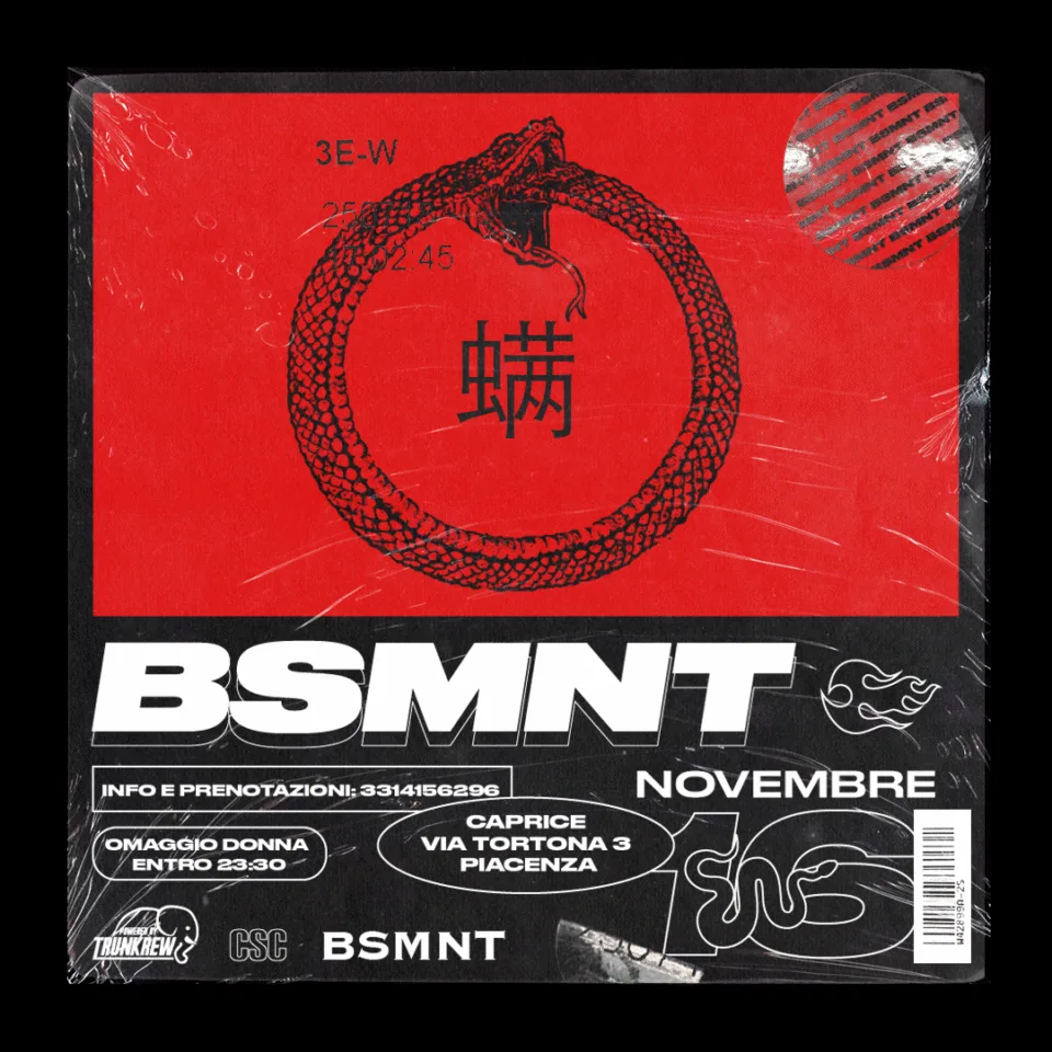 Front view of the flyer for the event by BSMNT that took place on 2019-11-16